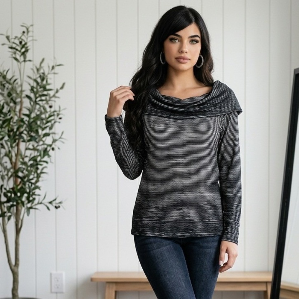 Dolan Anthropologie L Left Coast Collection Black White Striped Cowl Neck Top